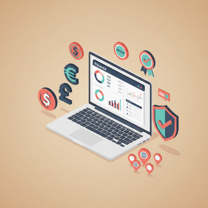 Isometric laptop showing multi currency business account