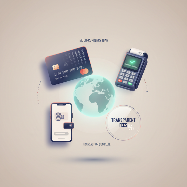 3D icons illustrating multi-currency IBANs, integrated payments, virtual wallets, and transparent fees for cultivation companies